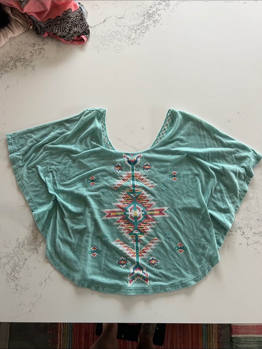 Turquoise Embroidered Women's cropped Top
